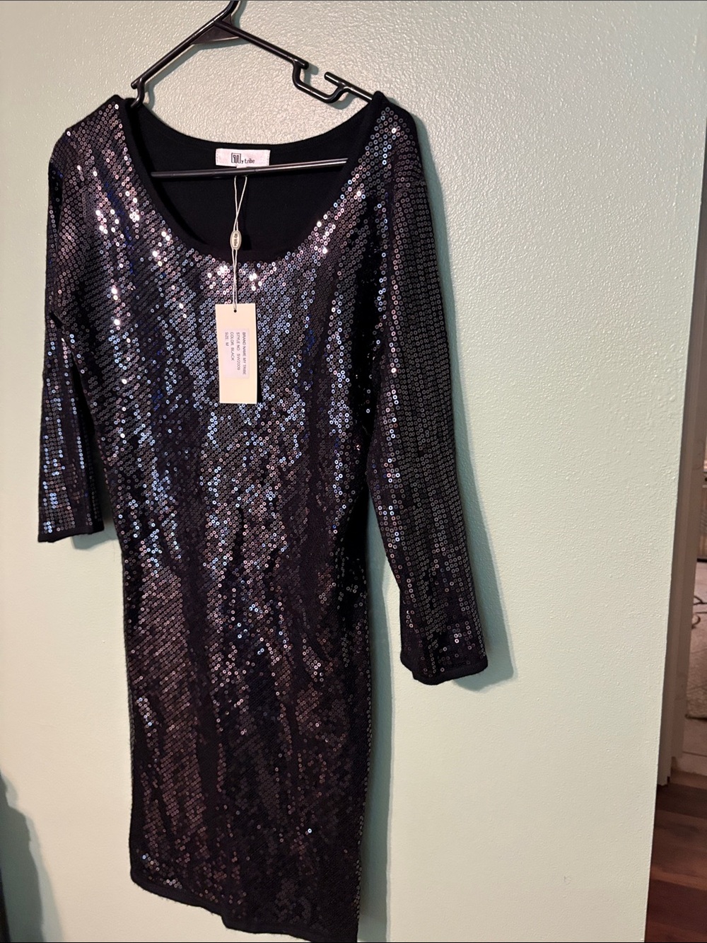 My Tribe Black Sequin Scoop Mini Dress